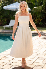 FINAL SALE - Timeless Touch Oatmeal Linen Midi Dress