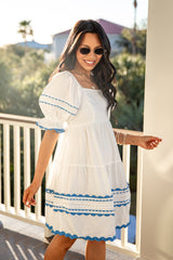 FINAL SALE - Courtyard Brunch Puff Sleeve Off White Mini Dress