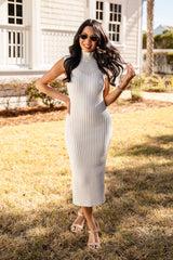 FINAL SALE - Quiet Confidence Ribbed Off White Midi Dress
