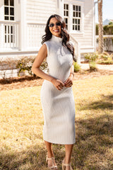 FINAL SALE - Quiet Confidence Ribbed Off White Midi Dress