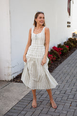 FINAL SALE - Seaside Stroll Striped Olive Maxi Dress
