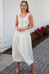 FINAL SALE - Seaside Stroll Striped Olive Maxi Dress
