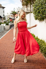 FINAL SALE - Scarlet Siren Bubble Hem Red Midi Dress