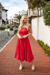 FINAL SALE - Scarlet Siren Bubble Hem Red Midi Dress