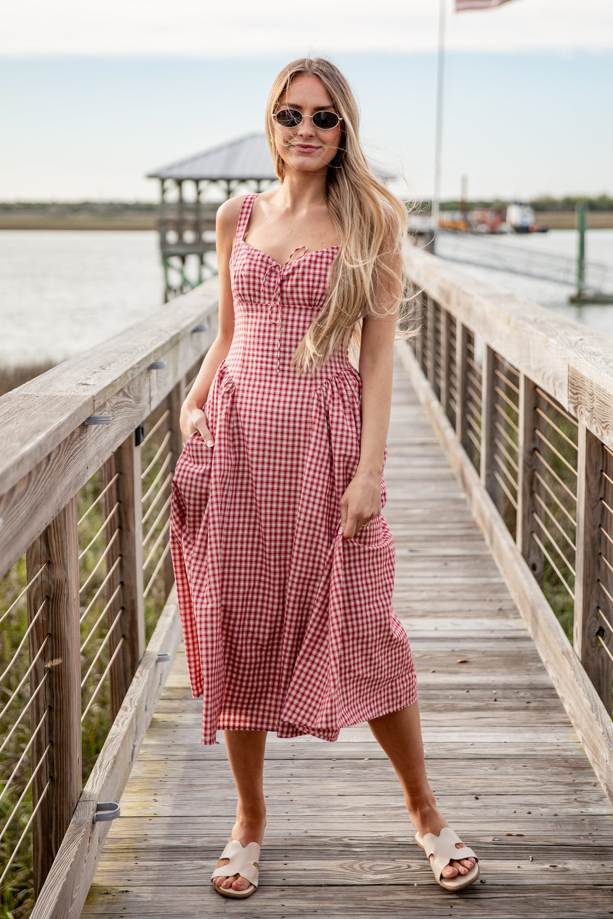 FINAL SALE - Sweet Cherry Red Plaid Midi Dress