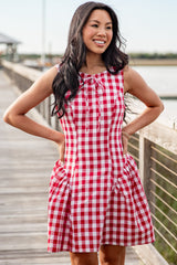 FINAL SALE - Picnic Stroll Red Gingham Mini Dress