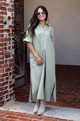 Sage Grove Button-Up Maxi Shirt Dress