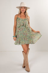 Falling Petals Sage Tiered Mini Dress