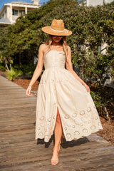 FINAL SALE - Sandy Secrets Eyelet Taupe Maxi Dress
