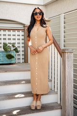 FINAL SALE - Sunkissed Knit Button Front Midi Dress