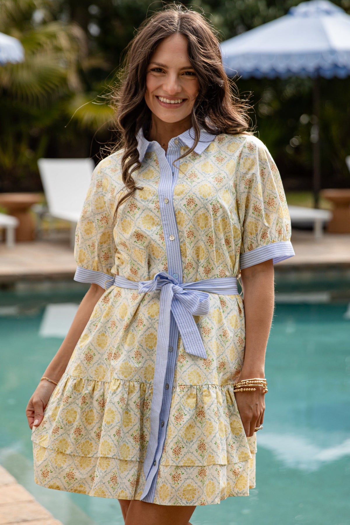 FINAL SALE - Dream of Spring Floral Button Front Yellow Mini Dress