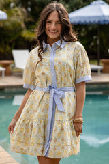FINAL SALE - Dream of Spring Floral Button Front Yellow Mini Dress