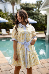 FINAL SALE - Dream of Spring Floral Button Front Yellow Mini Dress