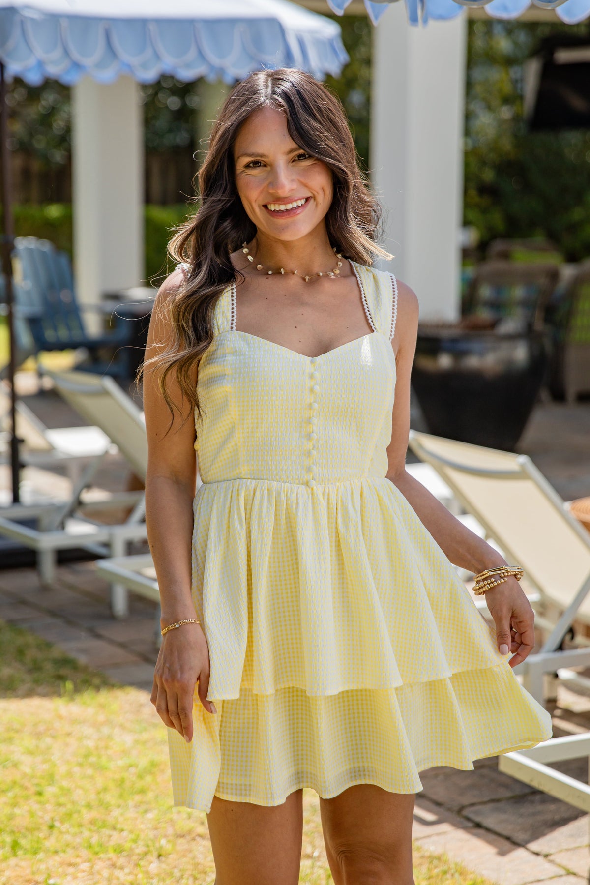 FINAL SALE - Lemon Picnic Yellow Gingham Tiered Mini Dress