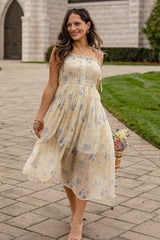 FINAL SALE - Sweet Garden Smocked Yellow Floral Midi Dress