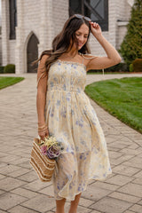 FINAL SALE - Sweet Garden Smocked Yellow Floral Midi Dress