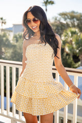 FINAL SALE - Sunny Picnic Smocked Gingham Yellow Mini Dress