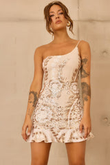 Sun Goddess One Shoulder Mini Dress - White Gold